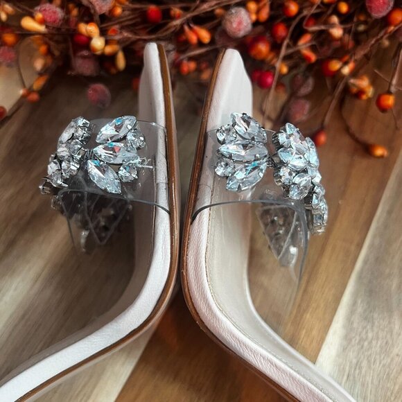 Schutz Vinyl Crystal-Embellished Stiletto Heel Sandal Sz 7.5B Mild Rose Ankle - Picture 10 of 14